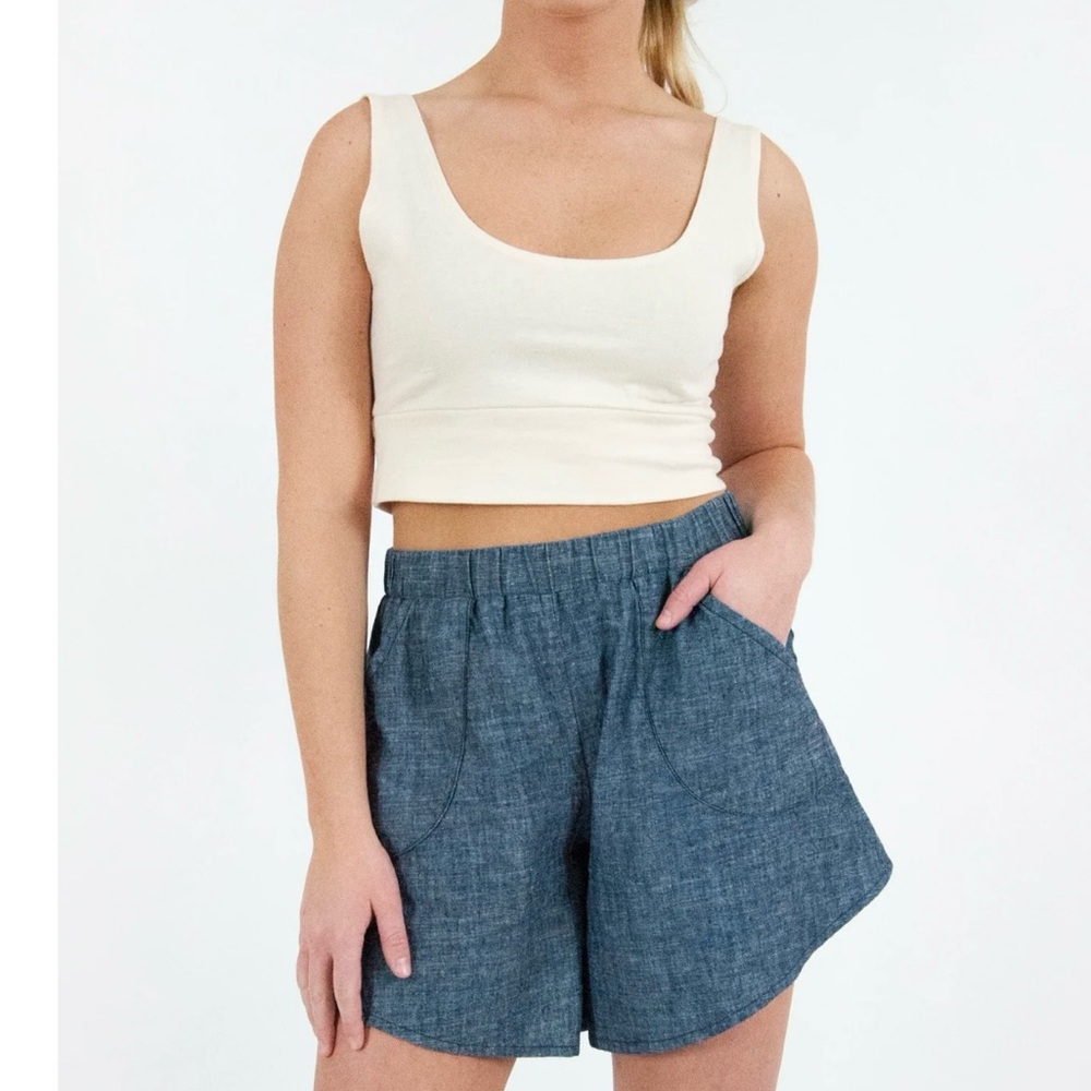 High Waist Women's Hemp Shorts in Denim Blue